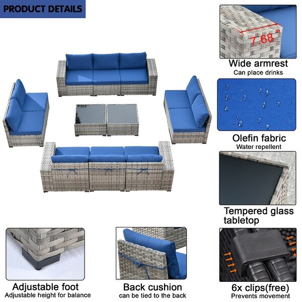 HOOOWOOO 12Piece Outdoor Patio Furniture Modular Wide Armrest Sectional Sofa Set