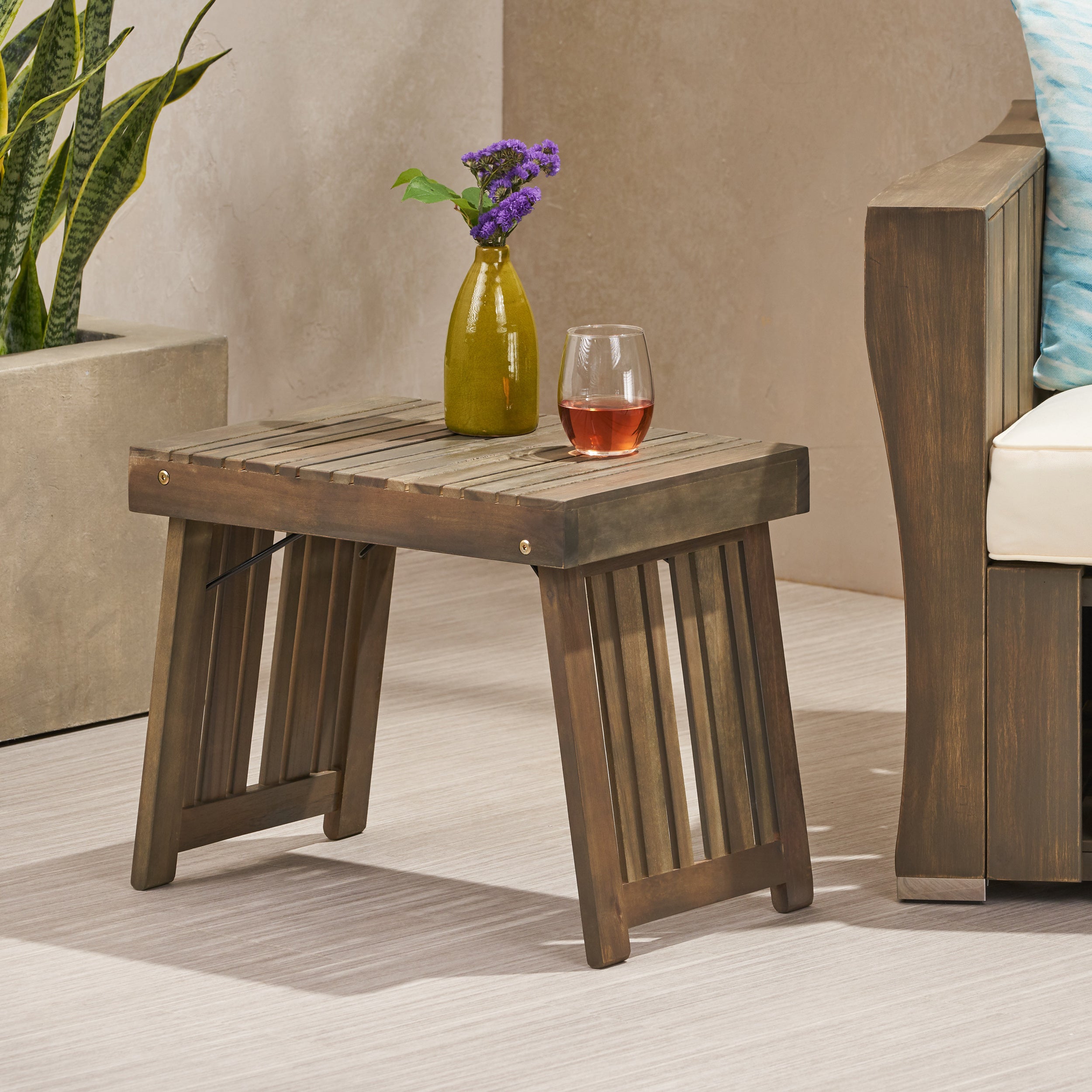 Karyme Outdoor Acacia Wood Folding Side Table