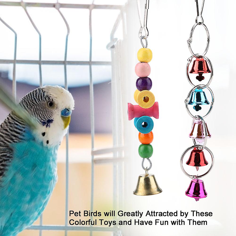 6pcs/set Colorful Wooden and Metal Pet Bird Swing Toy Bells Parrot Cage Hanging Swing Toys