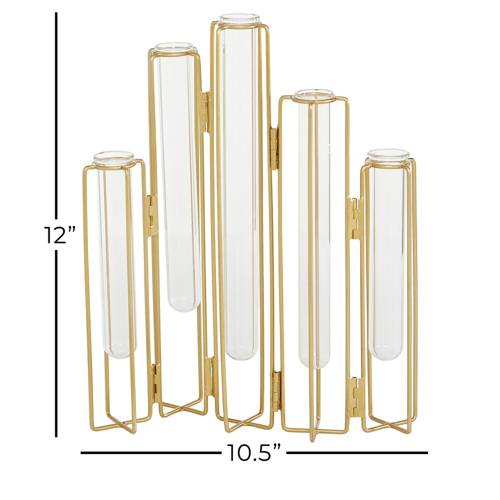 Gold or Silver Metal Foldable Vase with Clear Glass Tubes