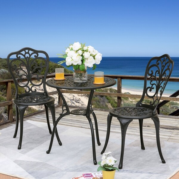 NUU GARDEN 3piece Black Cast Aluminum Patio Bistro Set