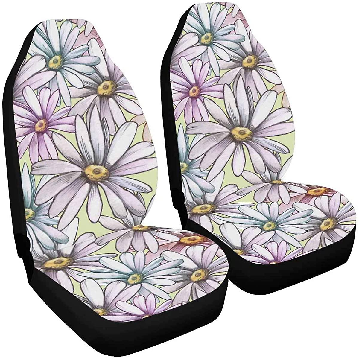 Set Of 2 Car Seat Covers Chrysanthemum Daisy Universal Auto Front Seats Protector Fits For Car，suv Sedan，truck D---44423