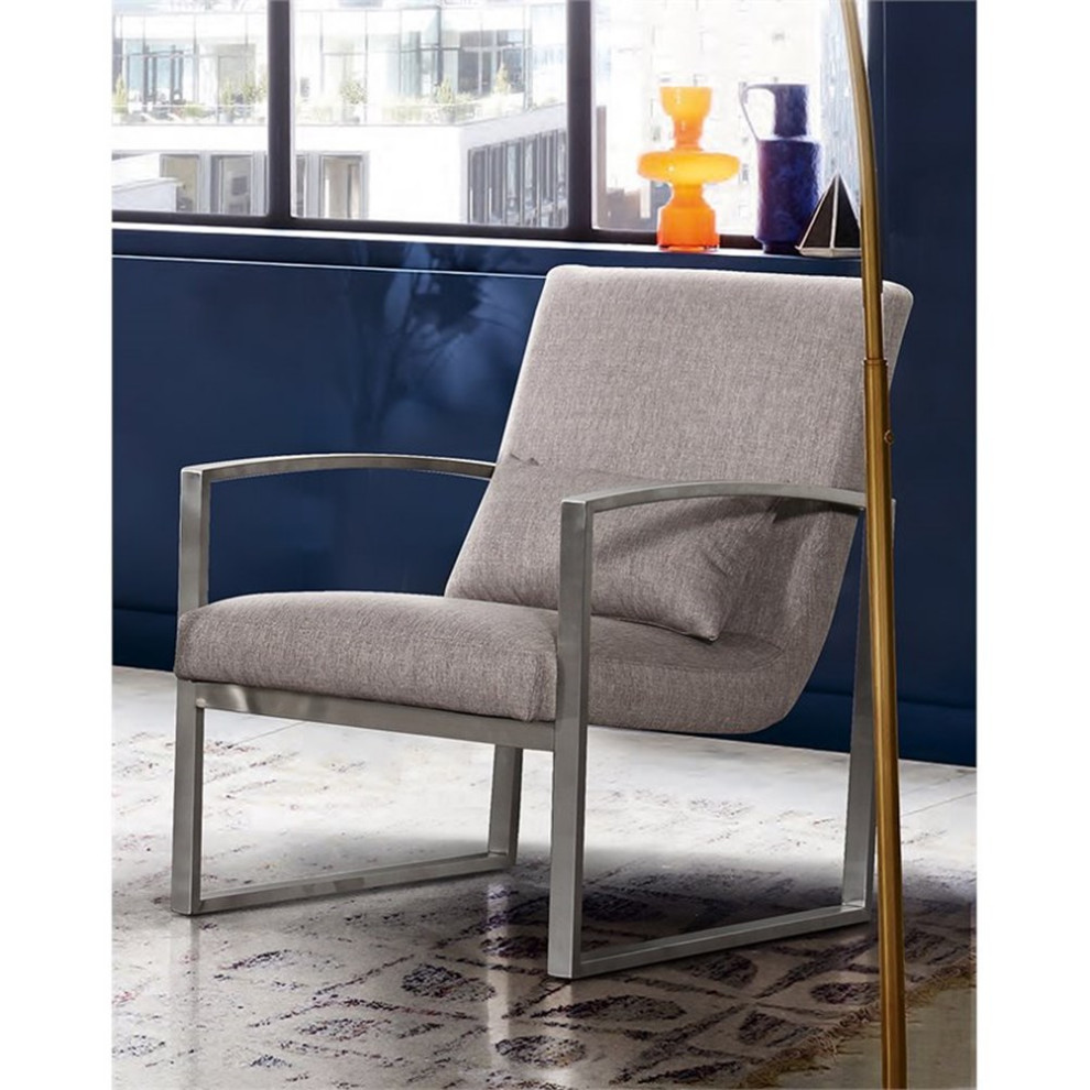 Armen Living Leonard Fabric/Stainless Steel Accent Chair in Gray/Brushed Silver   Contemporary   Armchairs And Accent Chairs   by Homesquare  Houzz