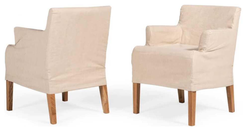 Coni Farmhouse Oatmeal Fabric Dining Arm Chair  Set of 2   Transitional   Dining Chairs   by V.S.D Furniture  Houzz