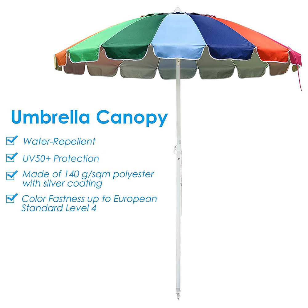 Yescom Rainbow Beach Umbrella Tilt 7 ft 16-rib w/ Anchor