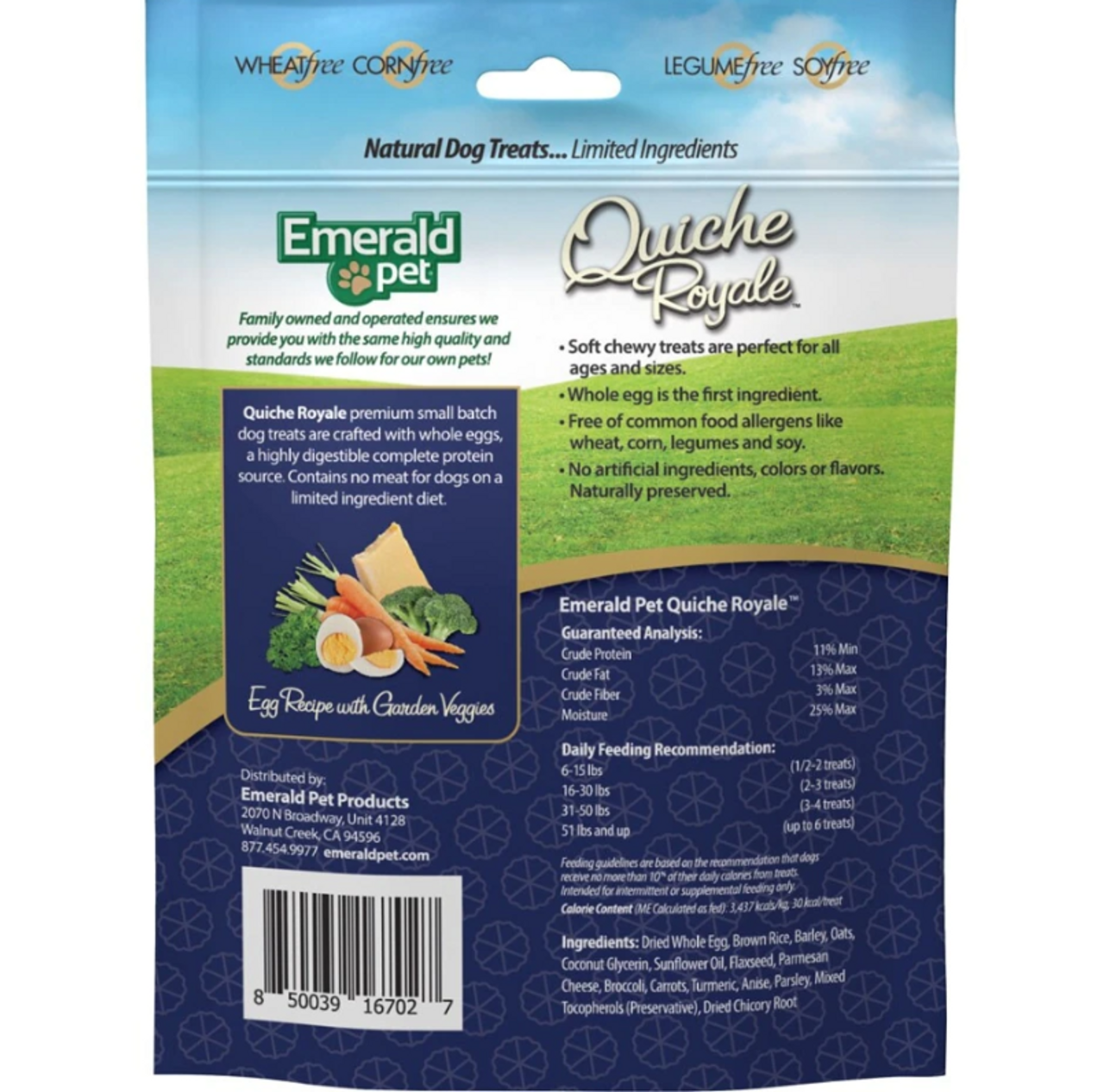 Emerald Pet Quiche Royale Chewy Egg and Veggie Dog Treats， 6oz