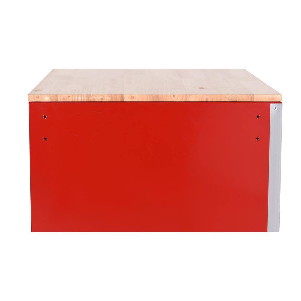 Husky 52 in. W x 24.5 in. D Standard Duty 10-Drawer Mobile Workbench Tool Chest with Solid Wood Top in Gloss Red H52MWC10RED