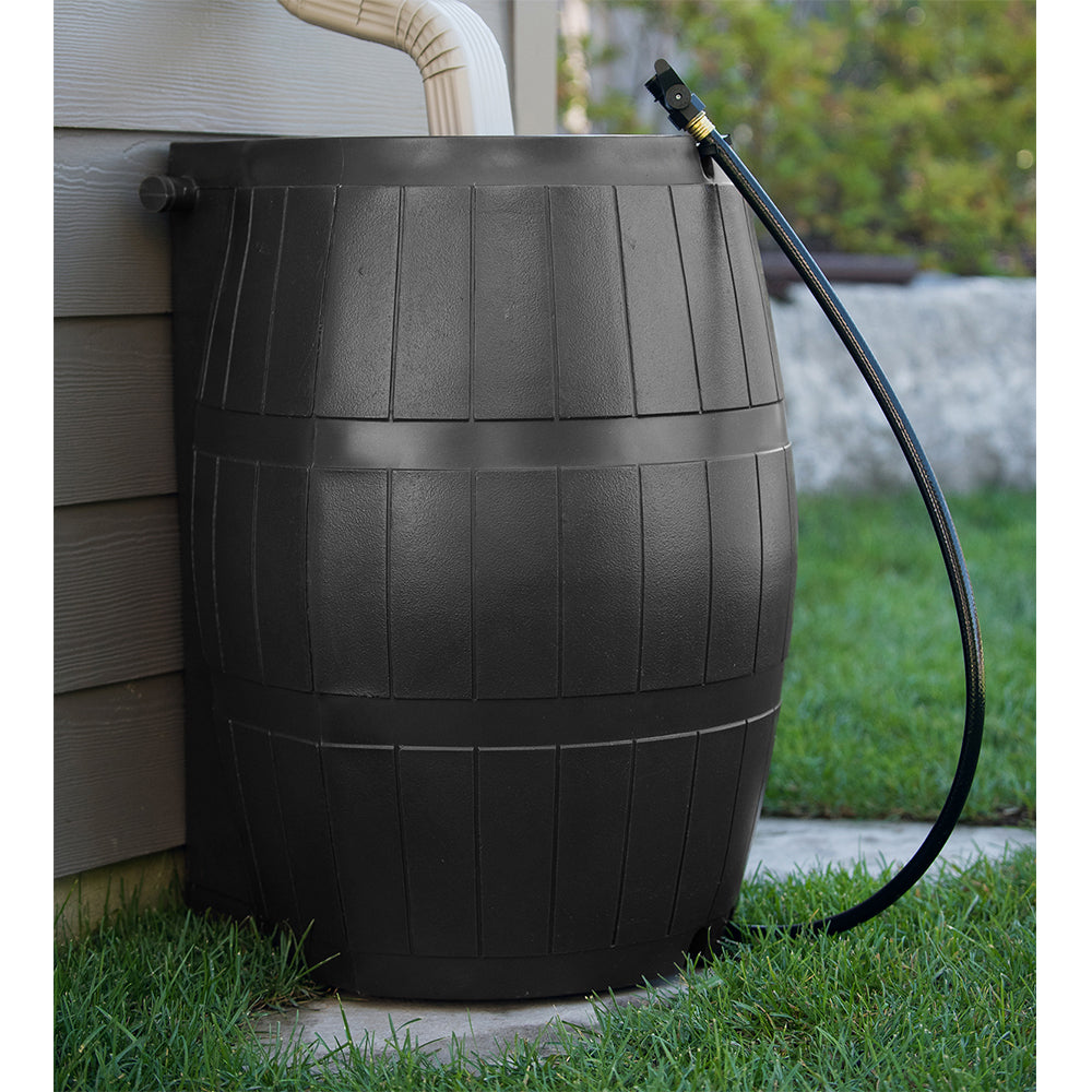 FCMP Outdoor 45-Gallon BPA Free Home Rain Water Catcher Barrel， Black (2 Pack)