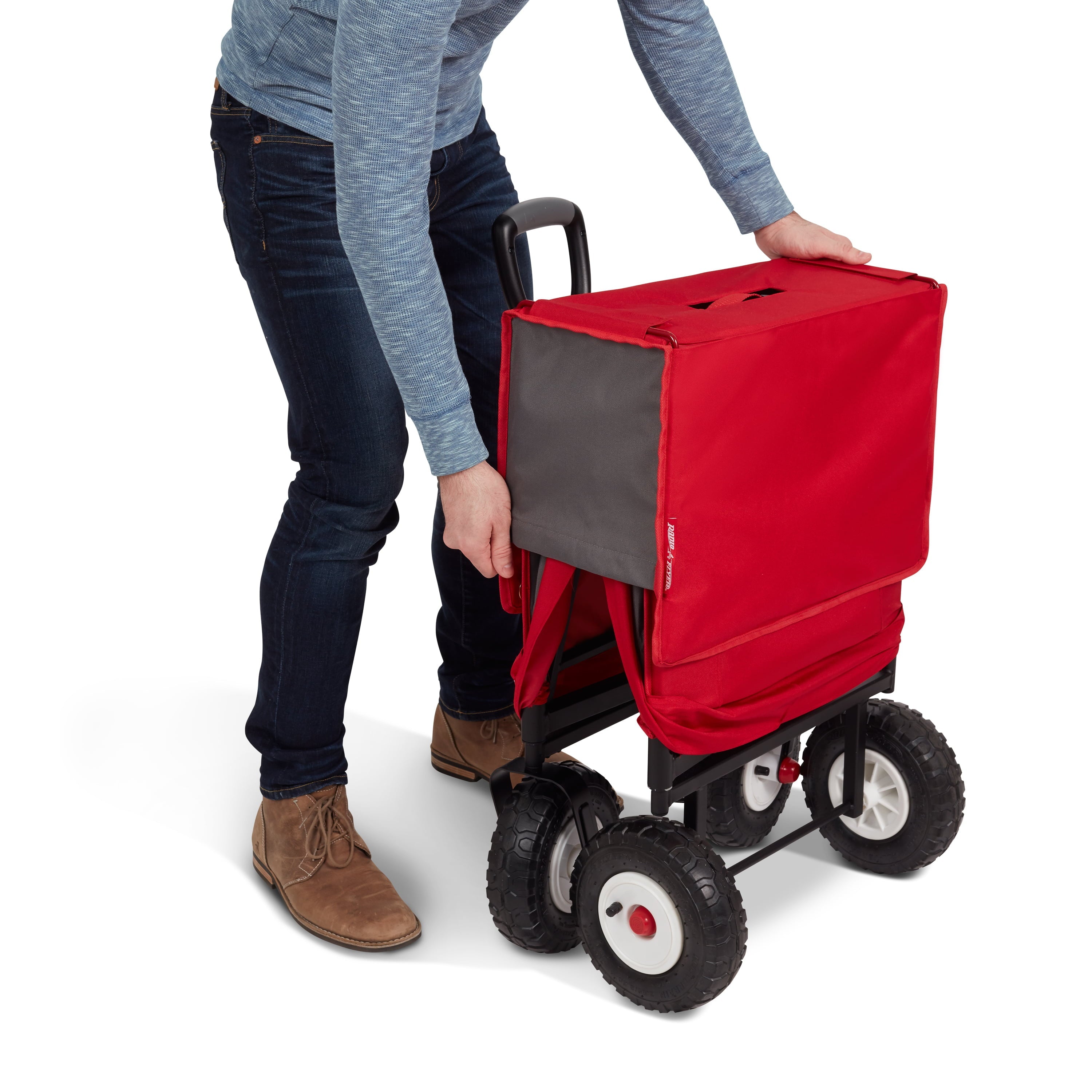 Radio Flyer, 3-in-1 All-Terrain EZ Fold Wagon with Canopy, Red and Gray, Air Tires