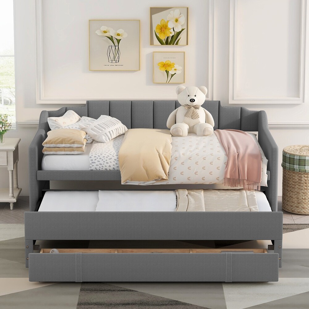 Twin Upholstered Daybed w/Trundle   3 Drawers  Wood Daybed Sofa Bed