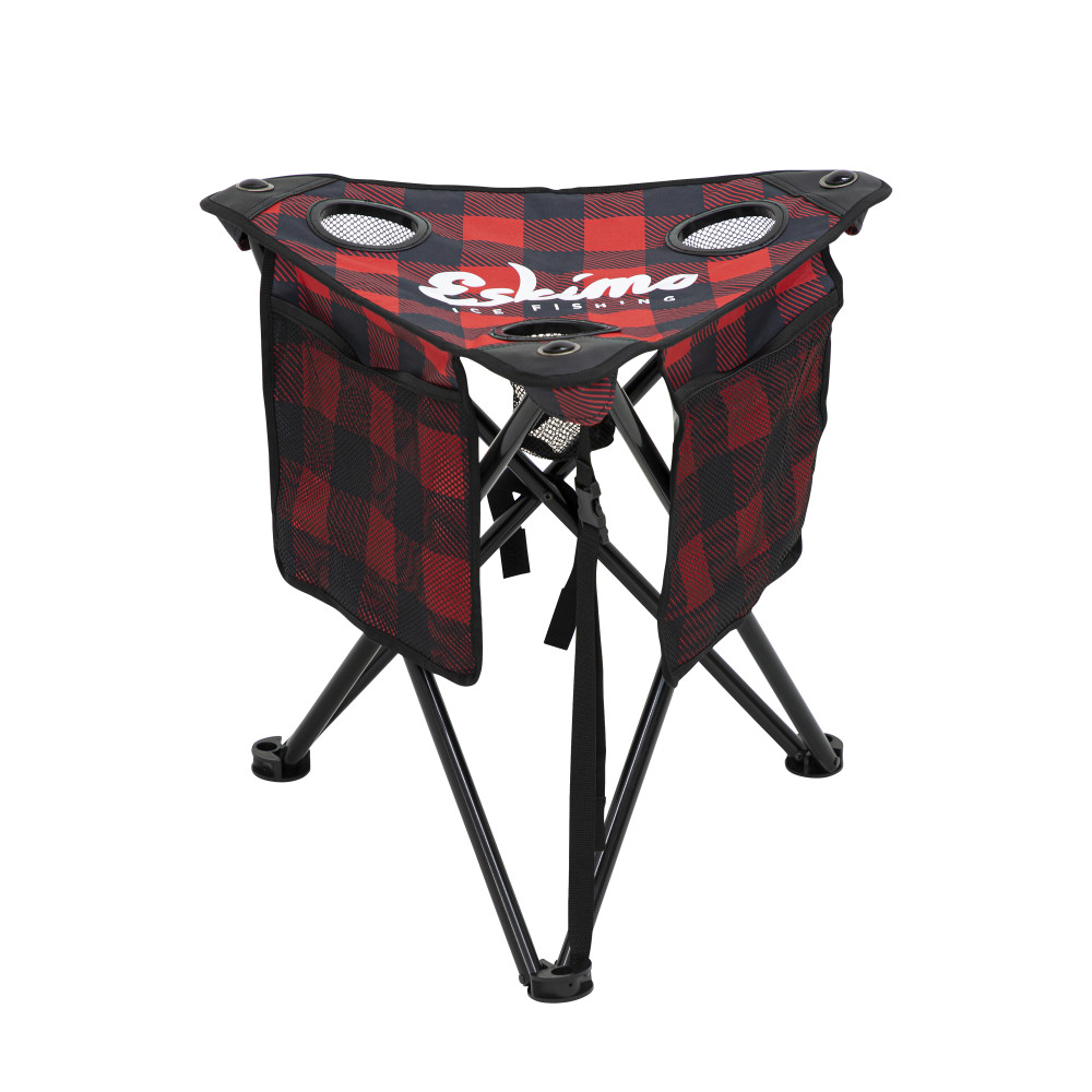 X-Large Folding Ice Fishing Stool/Table with 600 Denier Fabric Plaid Pattern