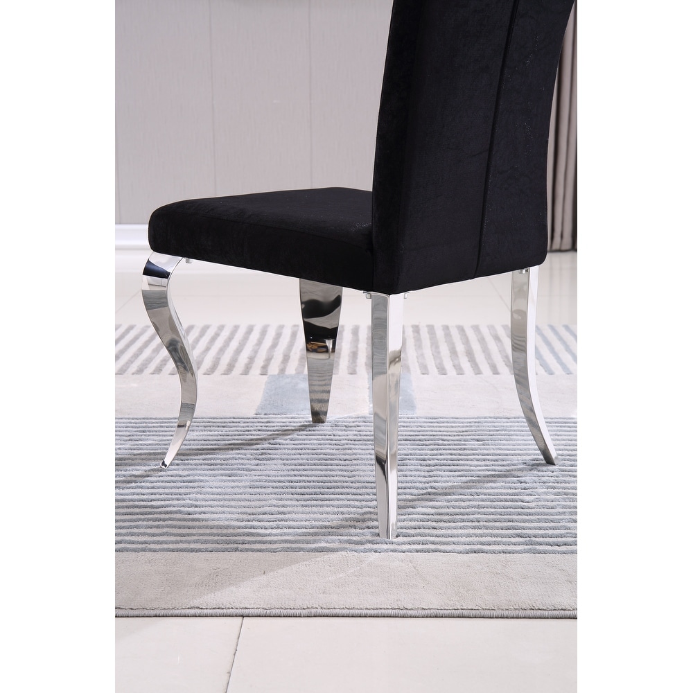 Modern Velvet Dining Chairs Set of 2  Upholstered Accent Armless Chairs with Stripe Backrest