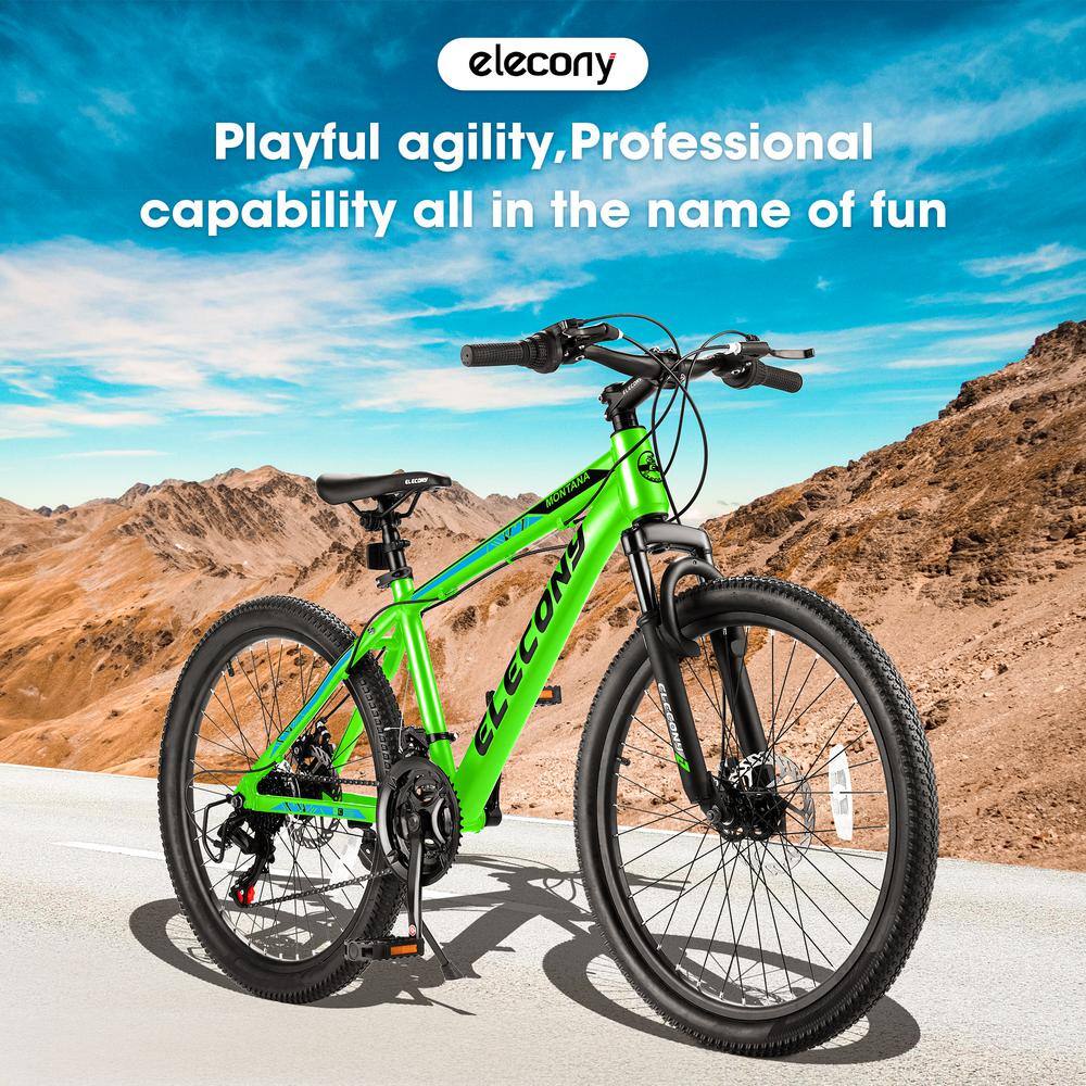 Cesicia 24 in. Steel Mountain Bike with 21-Speed in Green for Teenagers jinxBike21