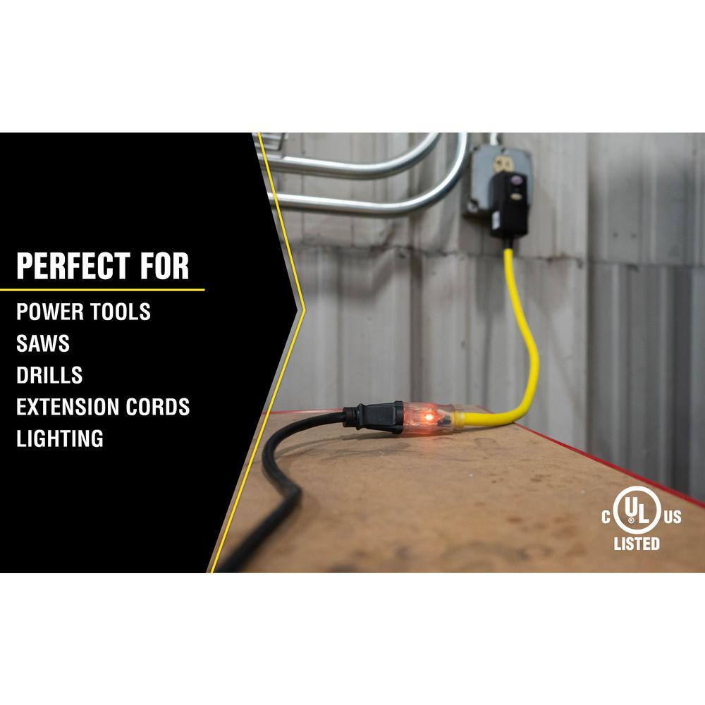 Yellow Jacket 2 ft. 123 SJTW Right Angle GFCI Heavy-Duty Extension Cord with Power Light Plug 2877