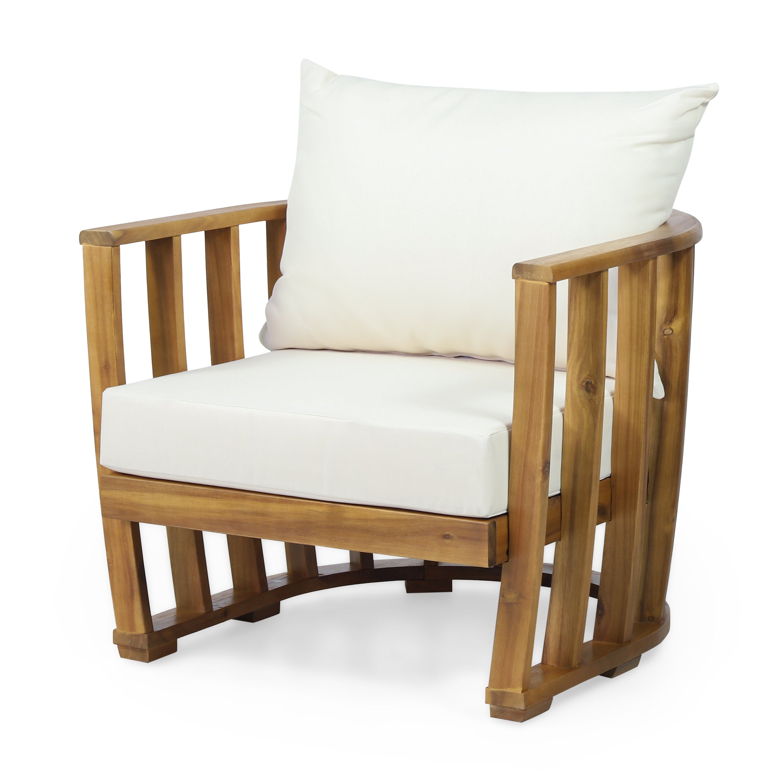 Wallowa Outdoor Acacia Wood Club Chair with Cushions, Teak and Beige