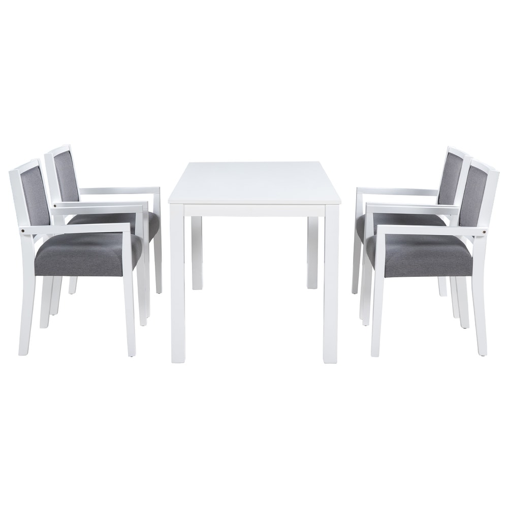 Dining Table Set with 4 Square Arms Dining Chairs for Restaurant Studio  Gray