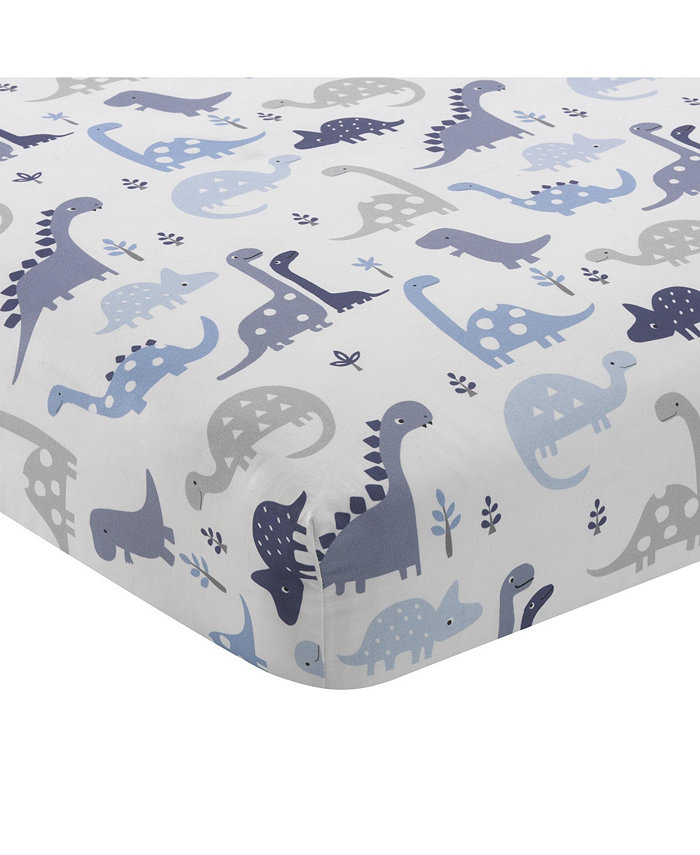 Bedtime Originals Roar Blue Gray White Dinosaur Baby Fitted Crib Sheet