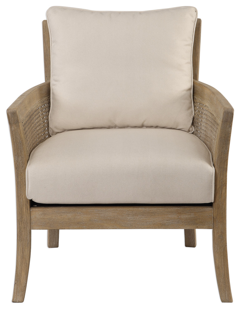 Exposed Bleached Wood Natural Finish Arm Chair  Cane Back Sides Curved Coastal   Transitional   Armchairs And Accent Chairs   by My Swanky Home  Houzz