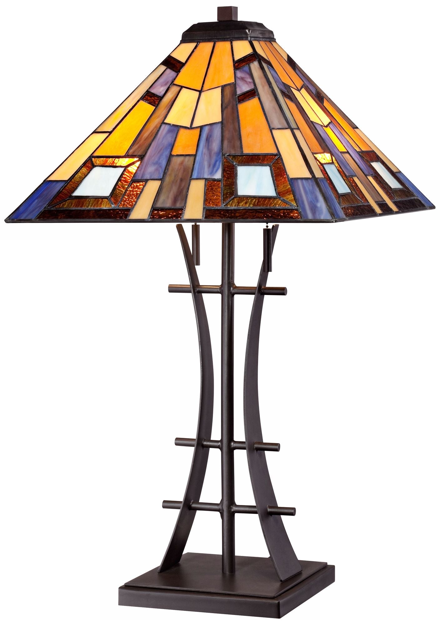 Robert Louis Tiffany Mission Table Lamp 27" Tall Iron Bronze Geometric Stained Glass Art Shade for Living Room Family Bedroom Bedside