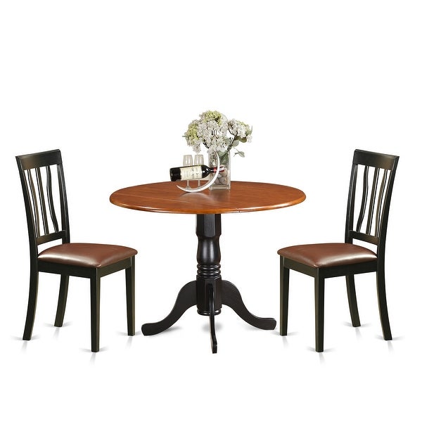 3-piece Dining Set Contains Round Table and 2 Dining Chairs in Black and Cherry Finish (Chairs Seat Options)