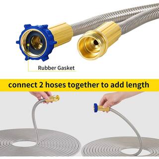 Cubilan 12 in. x 25 ft. Stainless Steel Garden Hose Set with Solid Brass Nozzle Outdoor Hose Standard B08DNHJB36