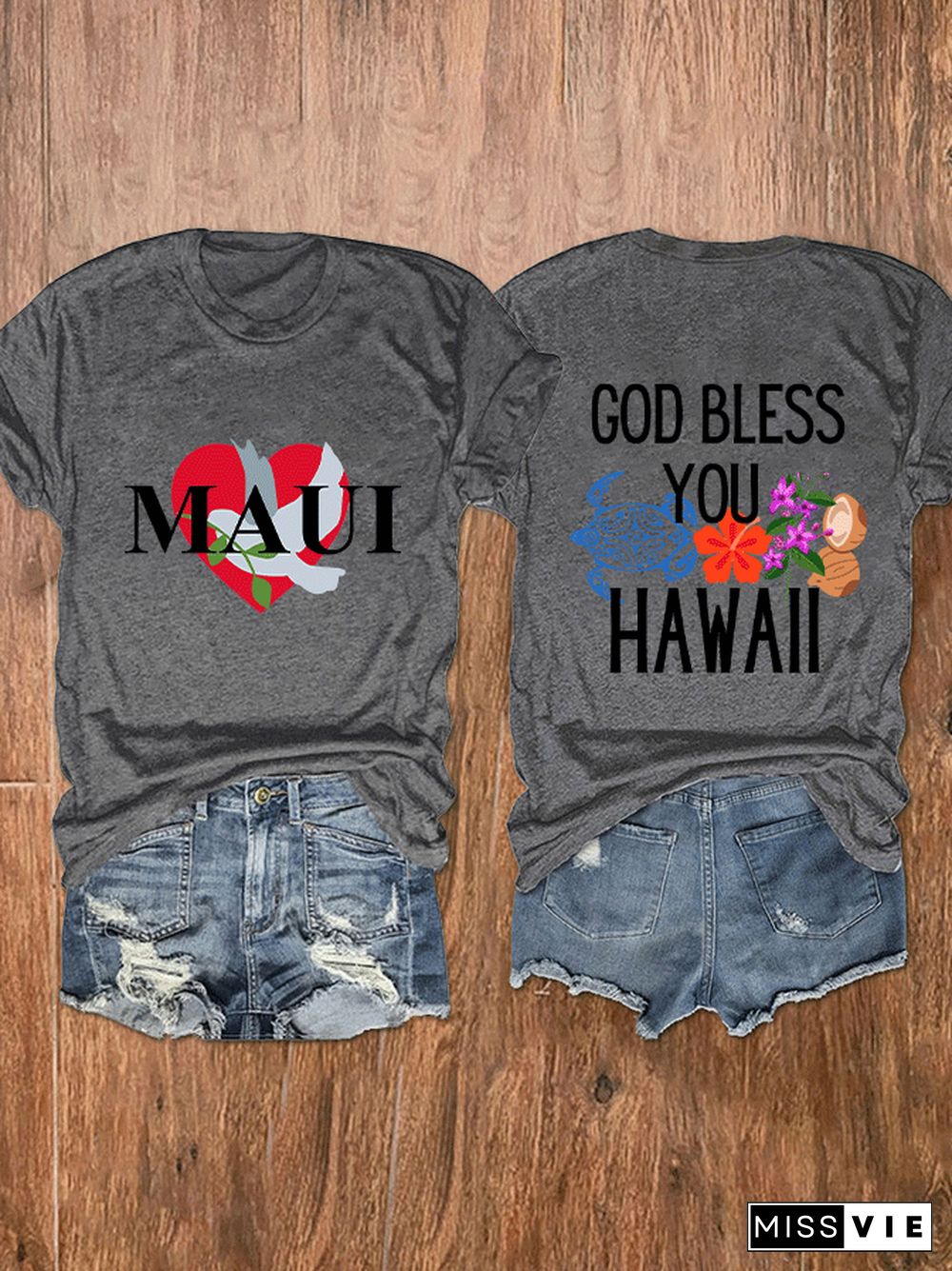 Women's 'God Bless You Hawaii Maui' Print T-Shirt