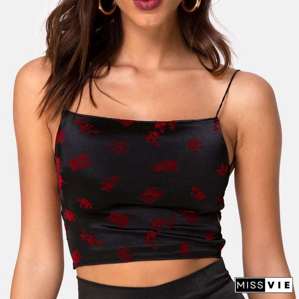 Sexy Backless Bandage Cami Spaghetti Strap Top Summer Goth Sleeveless Cropped Y2K Streetwear Women Black Red Clothes