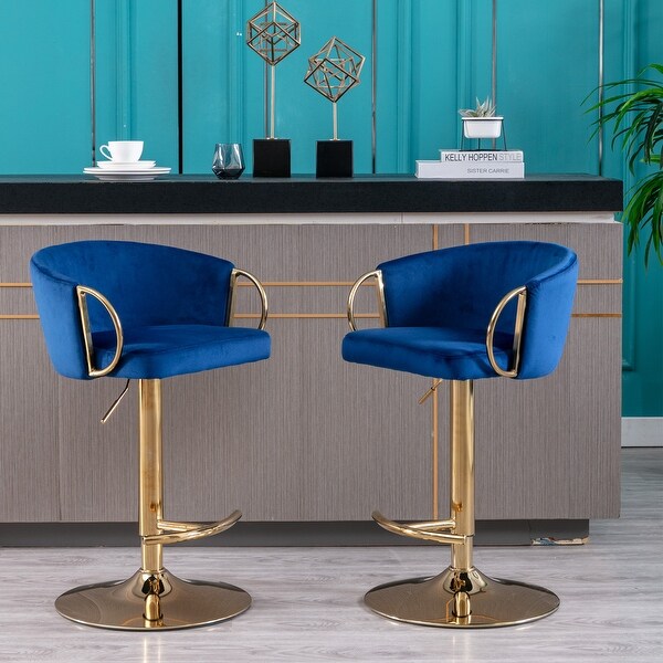 Set of 2 Bar Stools with Footrest and Handle， Swivel Bar Chairs