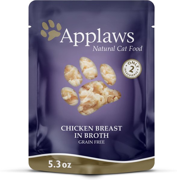 Applaws Chicken in Broth Limited Ingredient Wet Cat Food， 5.3-oz pouch， case of 12