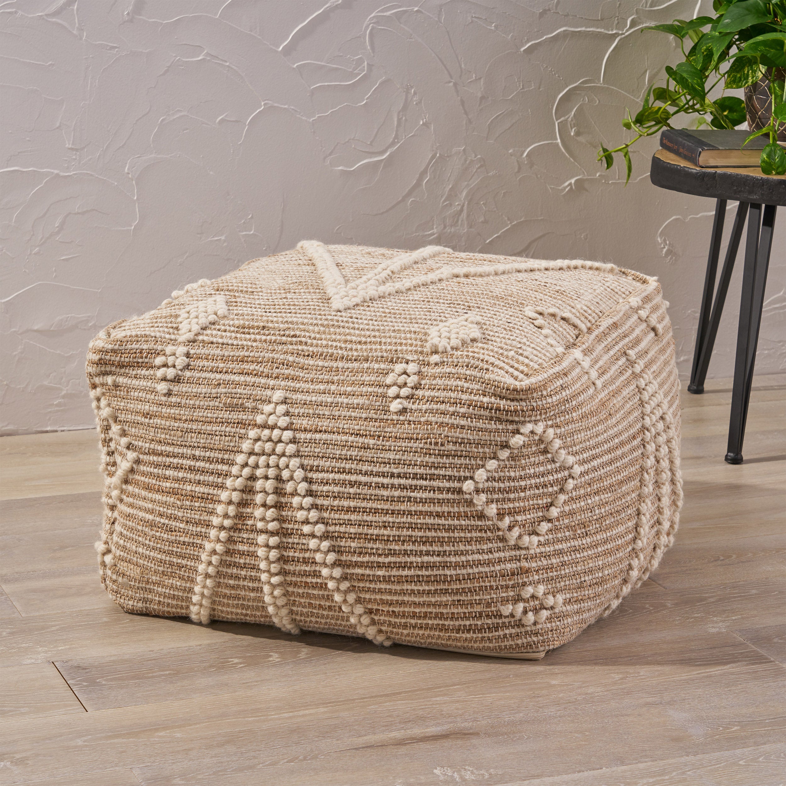 Khalila Boho Wool and Cotton Ottoman Pouf