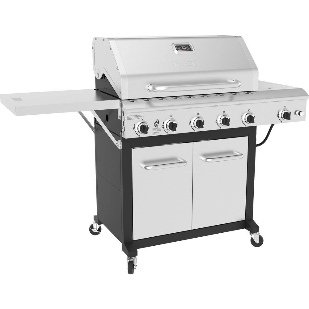 Nexgrill 720-1046 5-Burner Propane Gas Grill in Stainless Steel with Side Burner and Foldable Side Shelf