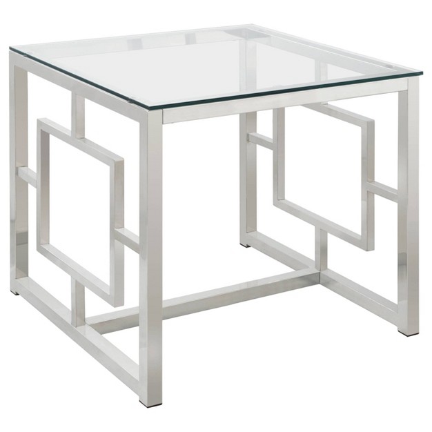 Merced Square End Table With Glass Top Nickel Coaster