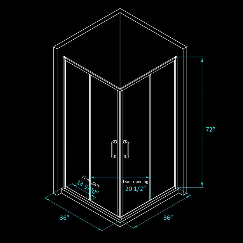 WELLFOR 36 in. x 72 in. Corner Shower Enclosure Clear Glass Double Sliding Doors with Handle Brushed Nickel ( Base not Included) SWL-BL-363672CB