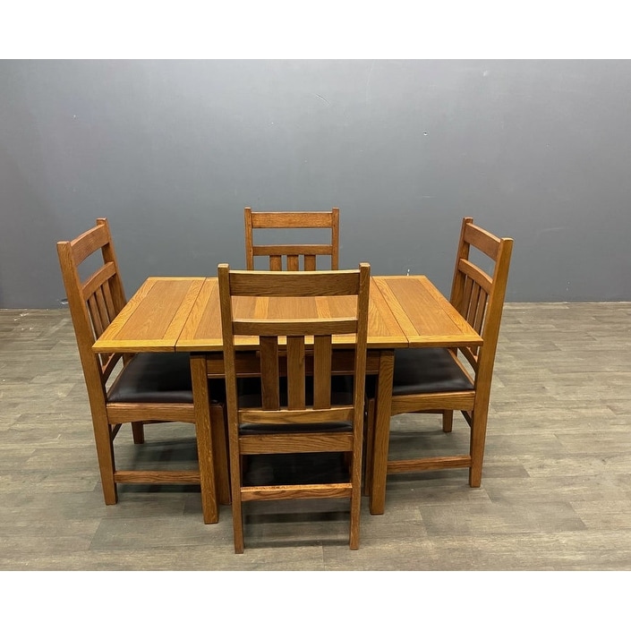 Mission Oak Kitchen Table With 2 Leaves And 4 Oak Dining Chairs