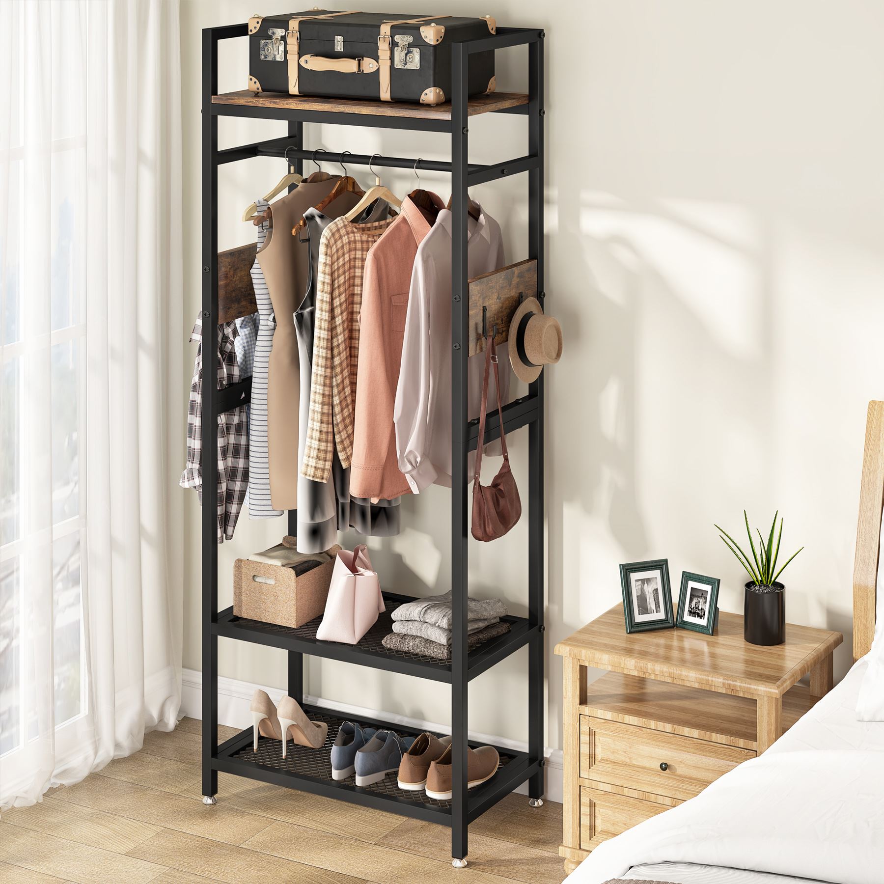 Freestanding Closet Organizer, Small Entryway Coat Garments Rack