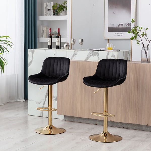 Velvet Bar Stool w/Chrome Footrest and Base Swivel，Set of 2