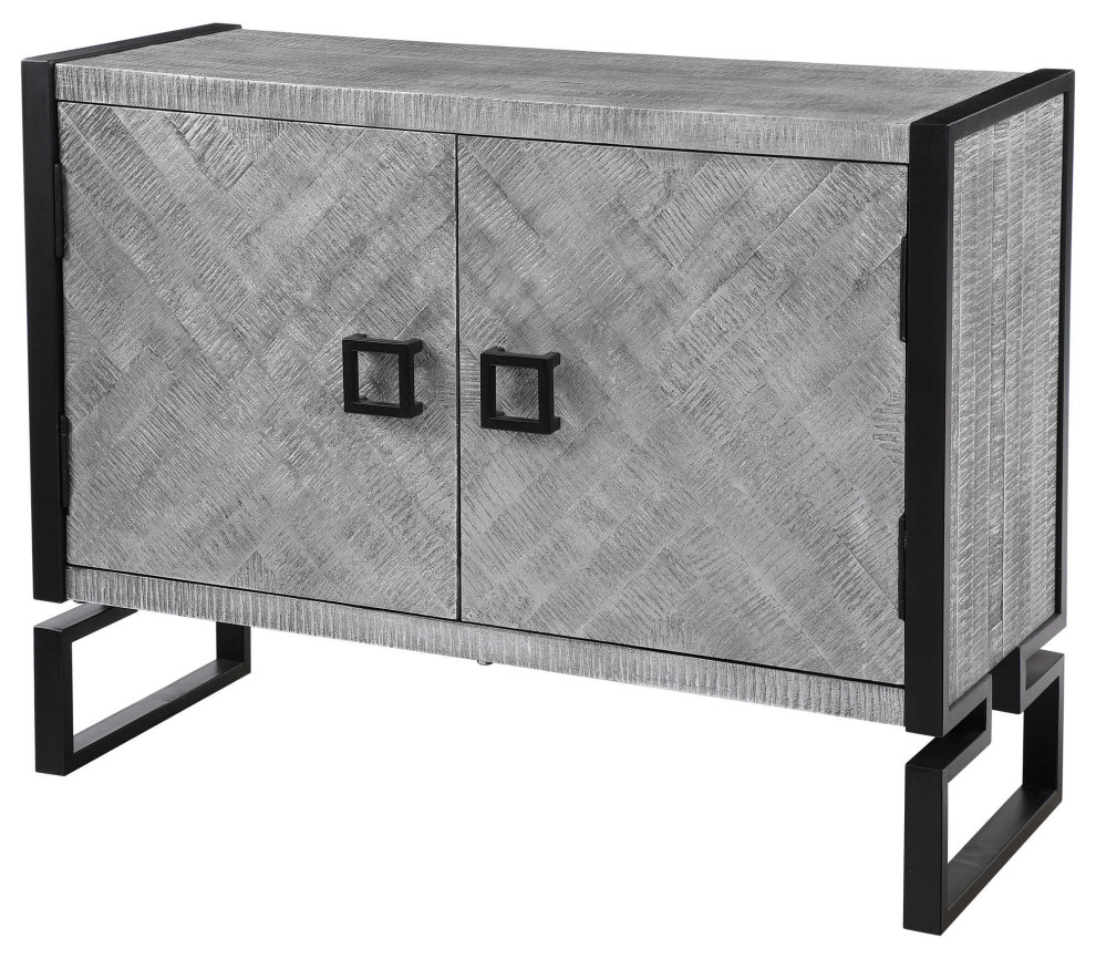 Luxe Modern Gray Herringbone Pattern Accent Cabinet Black Geometric Squares   Industrial   Accent Chests And Cabinets   by My Swanky Home  Houzz