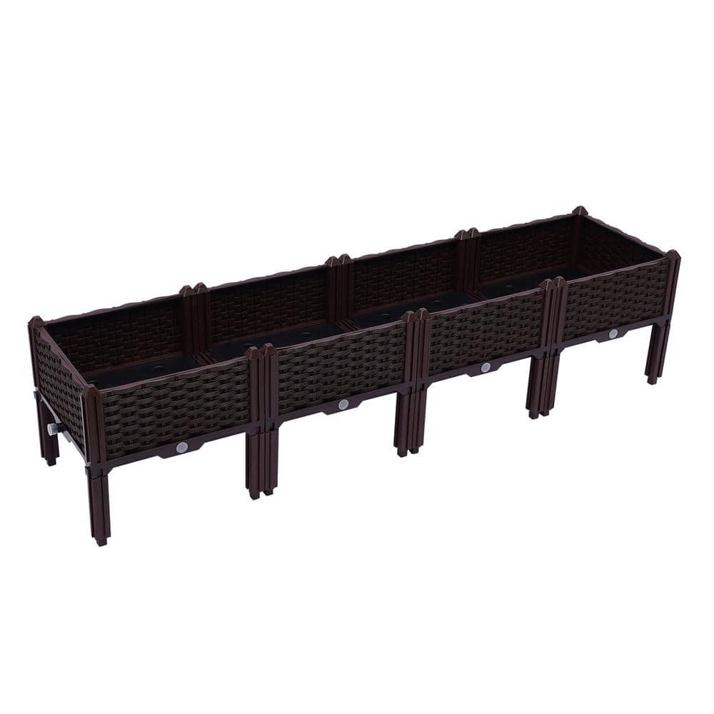 YIYIBYUS 15.35 in. x 61.41 in. Brown PP Plastic Raised Garden Beds (4-Pack) OT-ZQFLX-4531