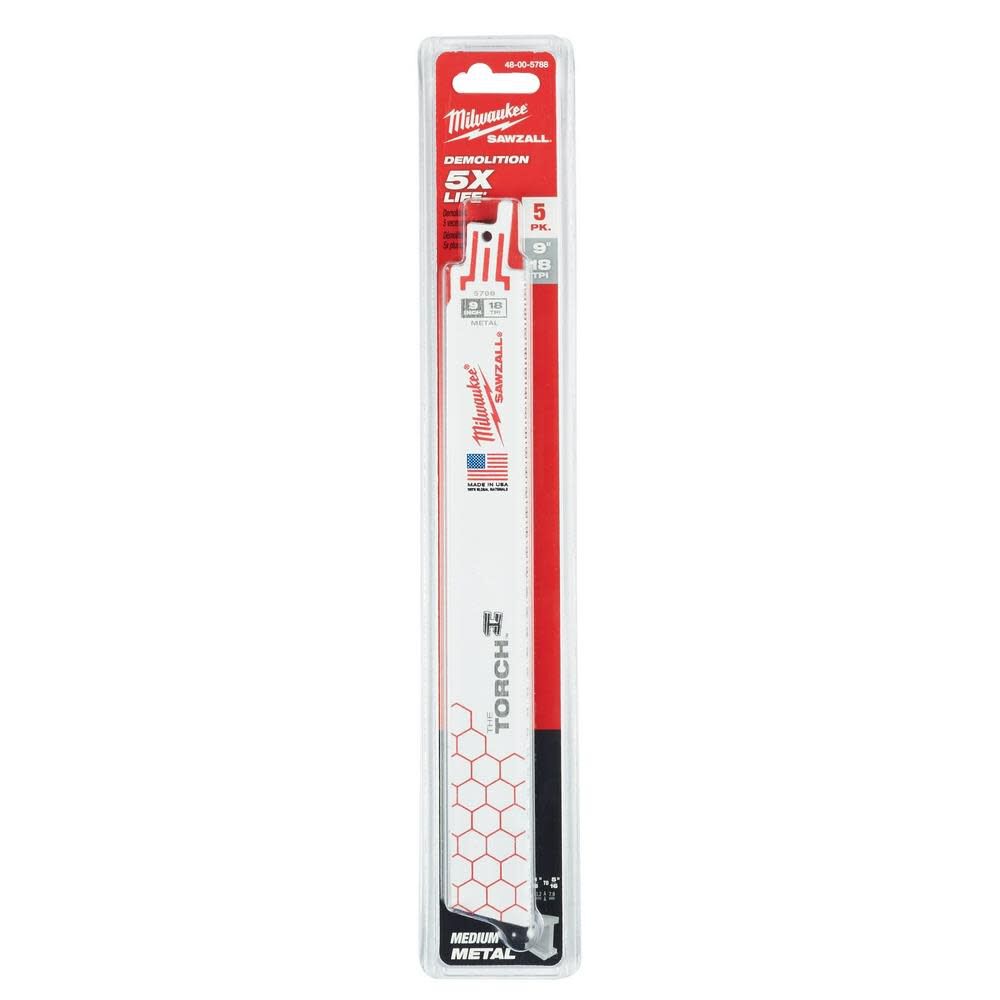 Milwaukee 9 in. 18 TPI THE TORCH SAWZALL Blade 5PK 48-00-5788 from Milwaukee