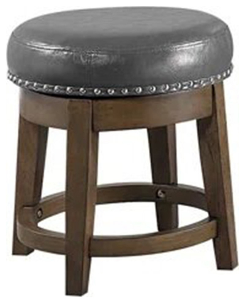 Drue 18 Inch Set Of 2 Swivel Stools Nailhead Trim Gray Faux Leather   Folding Chairs And Stools   by Dot  ampBo  Houzz