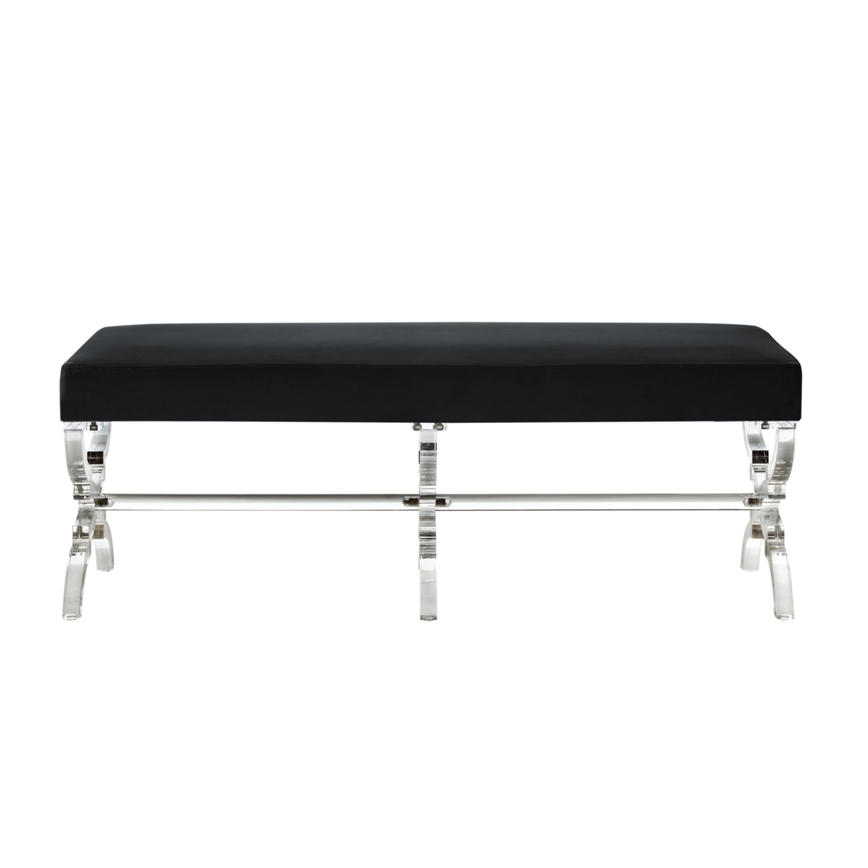 Laris Velvet Upholstered Bench-Modern Acrylic X-Leg-Living Room, Entryway, Bedroom-Inspired Home