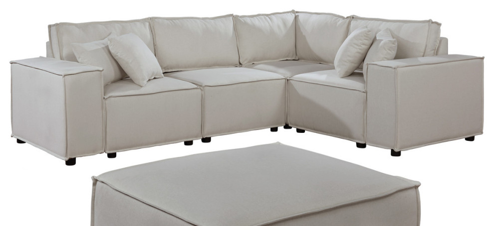 Lilola Home Melrose Modular Sectional Sofa With Ottoman  Beige Linen   Transitional   Sectional Sofas   by Timeout PRO  Houzz