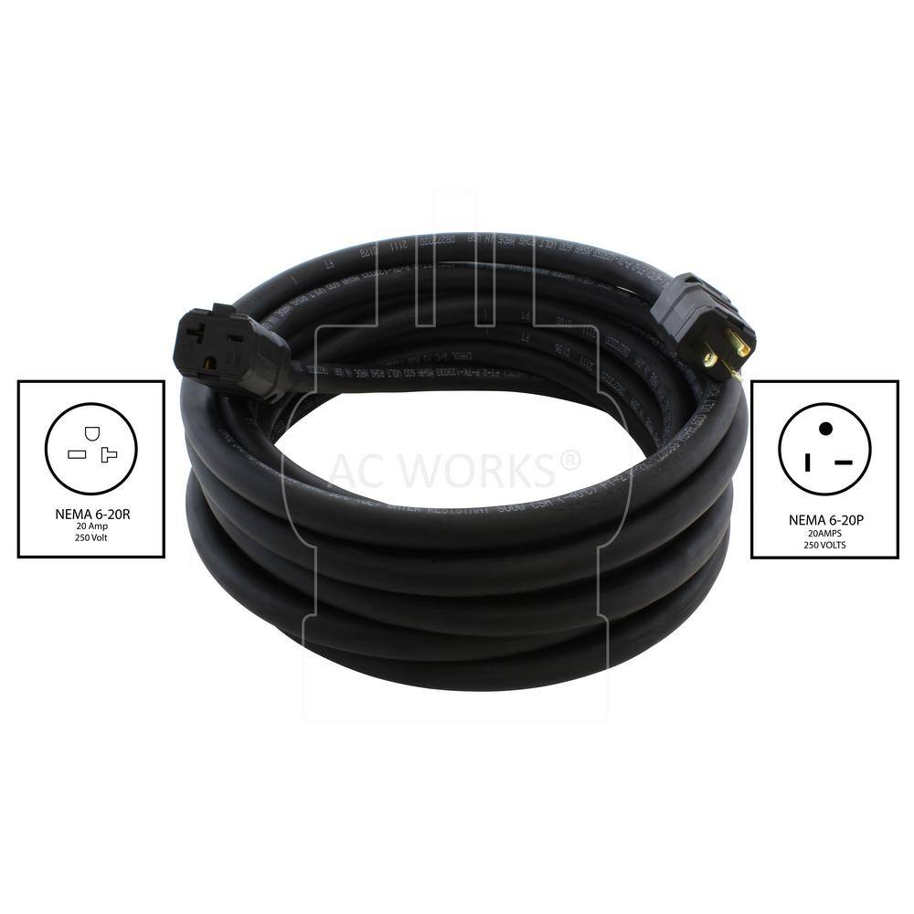 AC WORKS 75 ft. SOOW 103 NEMA 6-20 20 Amp 250-Volt Super Duty Outdoor Rubber Extension Cord SD620PR-075E