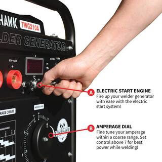 Tomahawk Power 210 Amp DC Multi Process MMA TIG Stick Welder Generator w 15 HP 2000-Watt Electric Start Inverter Engine Driven Welder TWG210A