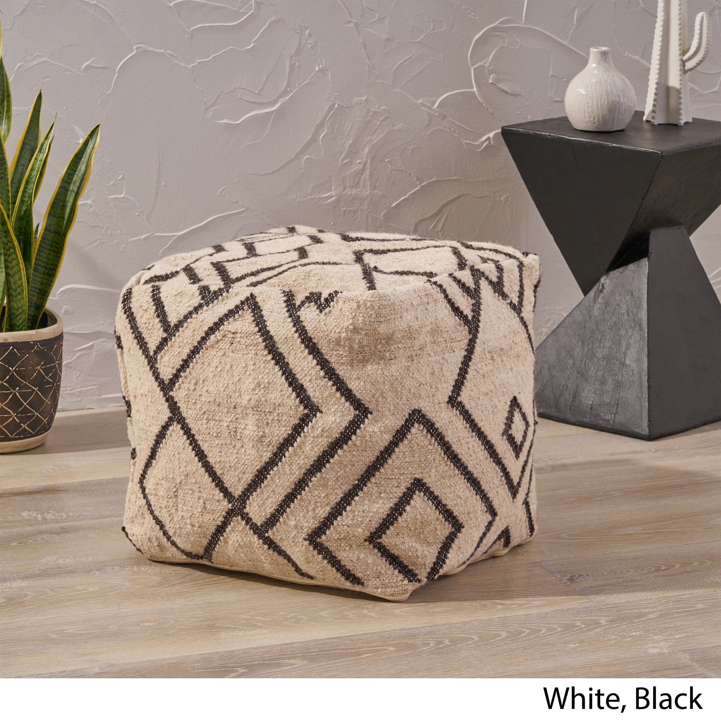 Lucciano Boho Wool and Cotton Ottoman Pouf