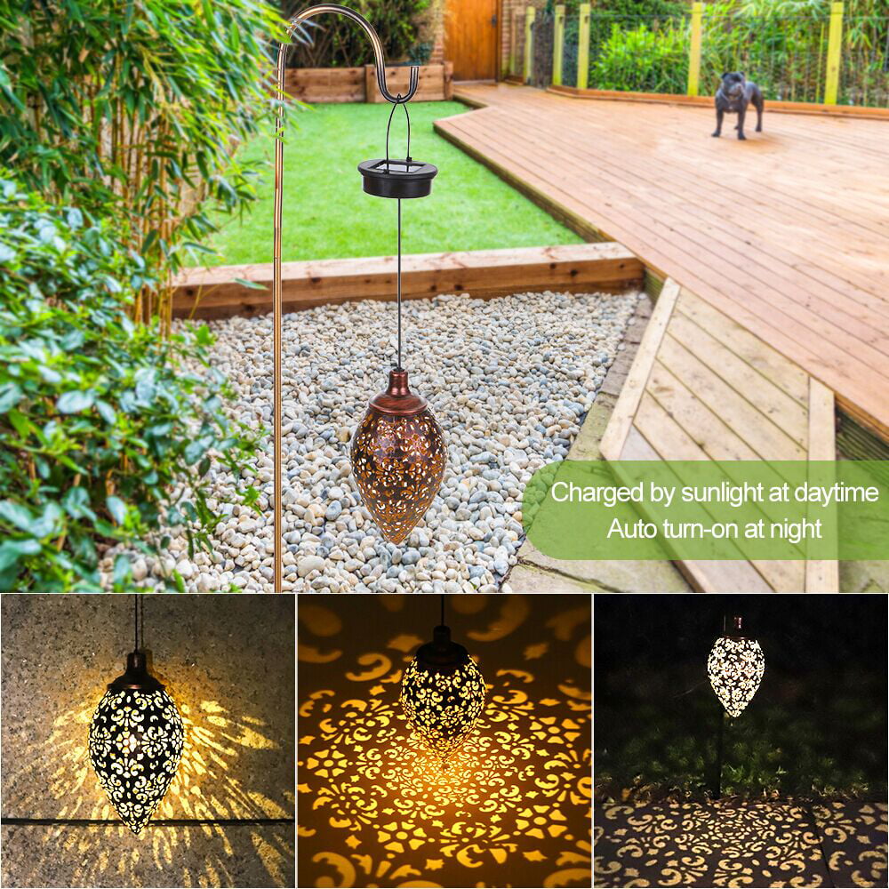 Tomshine DC 1.2V 0.065W Solar Powered Energy LED Light Lantern Hanging Outdoor Lamp Olive Shape Design Sensitive Light Sensor Control IP44 Water Resistance for Patio Courtyard Balcony Porch Yard