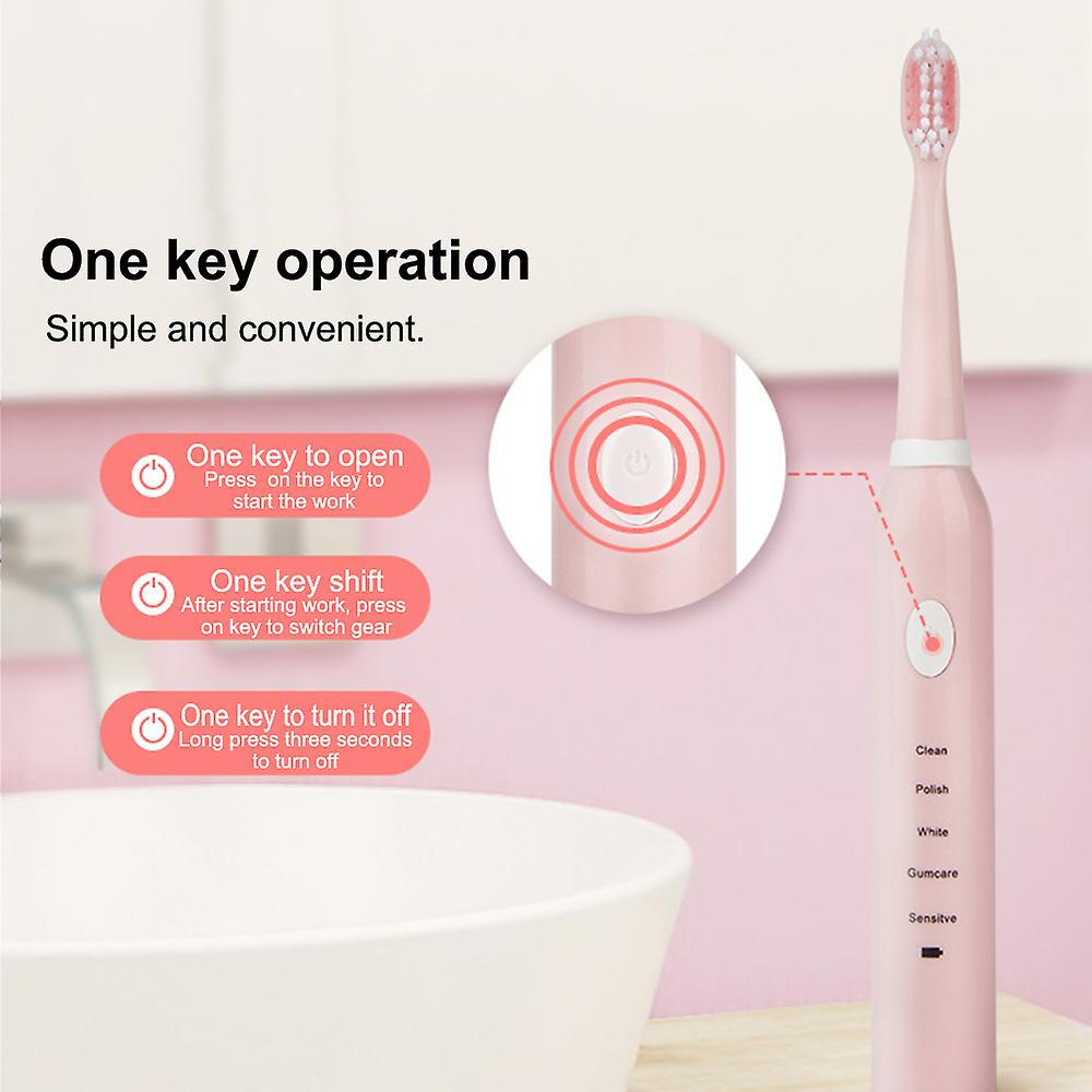 Sa-86 Electric Toothbrush Usb Rechargeable Toothbrush High Frequency Low Noise Timing 5 Modes Adjustable Waterproof 4 Brush Heads Black