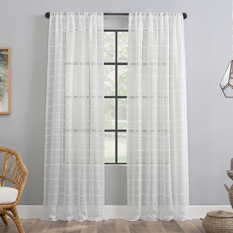 Clean Window Windowpane Plaid Anti-Dust Sheer Window Curtain Panel