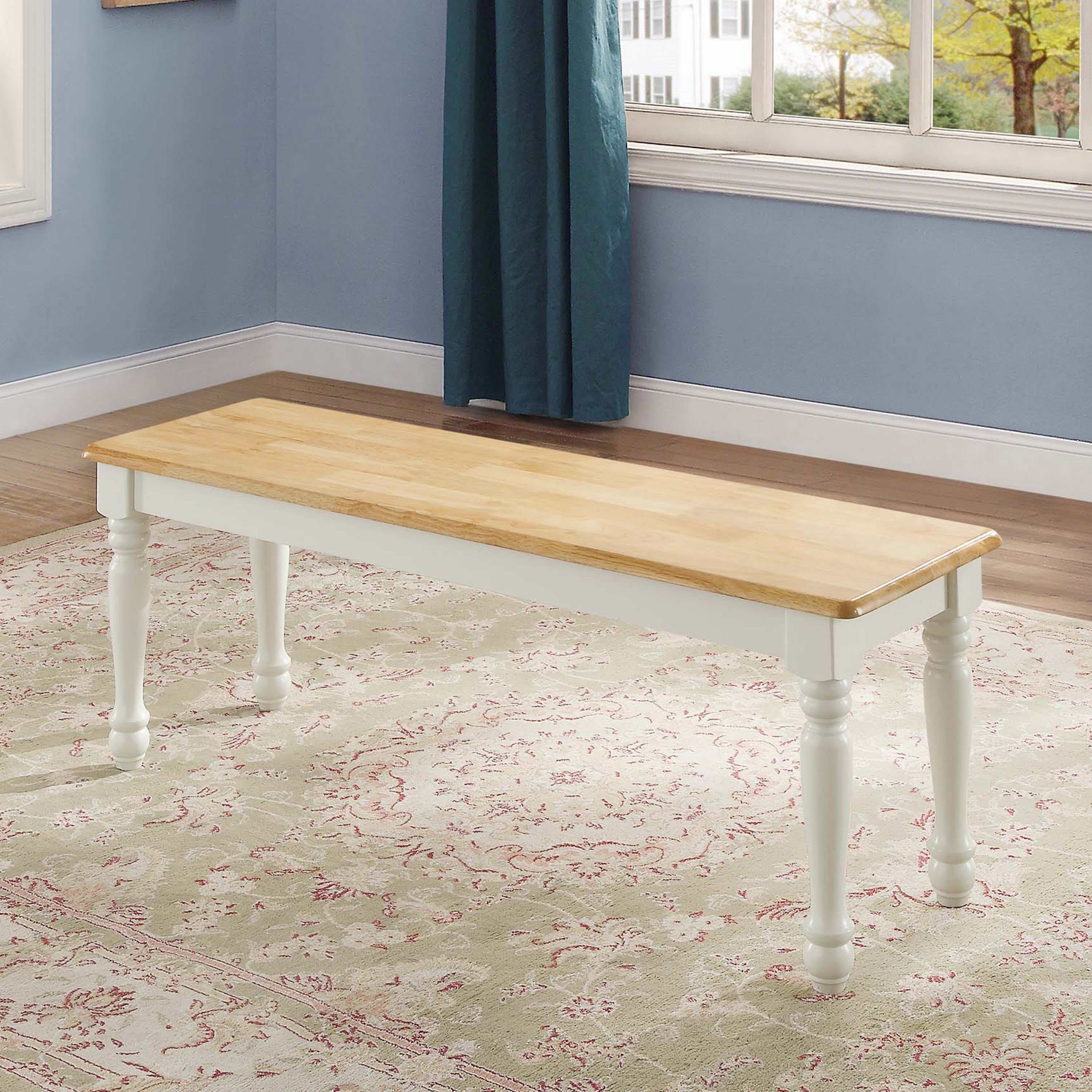 Better Homes and Gardens Autumn Lane Farmhouse Solid Wood Dining Bench， White and Natural Finish