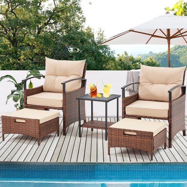 AVAWING 5Piece Patio Furniture Set Wicker Conversation Set with Coffee Table and Ottoman